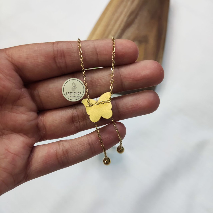 گردنبند پروانه استیل و رنگ ثابت